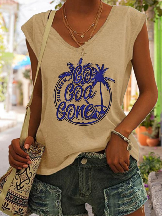 Women's Coconut Tree Casual Vacation Letter Print Tank Top