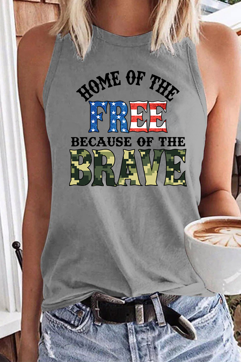 Women's Home of the FREE Because of BRAVE Leopard Printing Tank Top