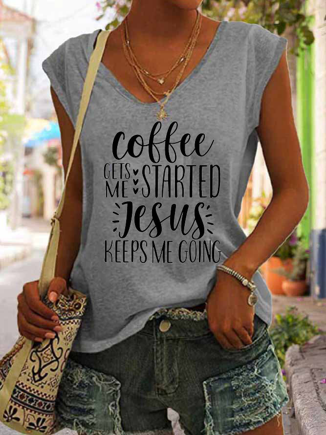 Women's Coffee Gets Me Started Jesus Keeps Me Going Tank Top