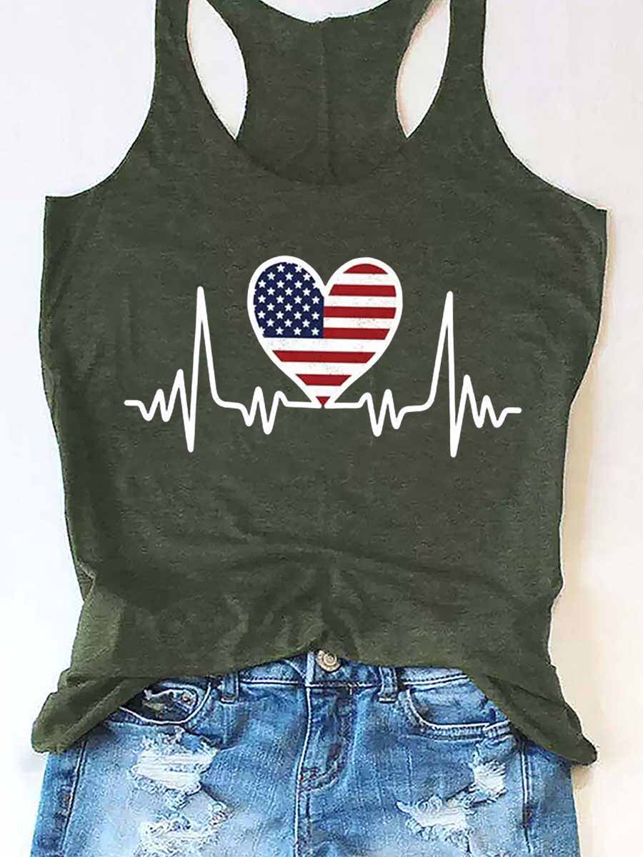 Women's American Flag Heartbeat 4th Of July Tank