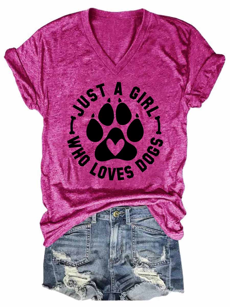 Women's Just A Girl Who Loves Dogs V-Neck T-Shirt