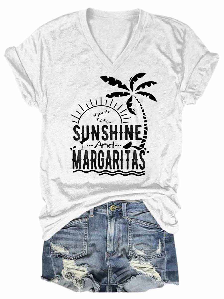 Women's Sunshine And Margaritas V-Neck T-Shirt