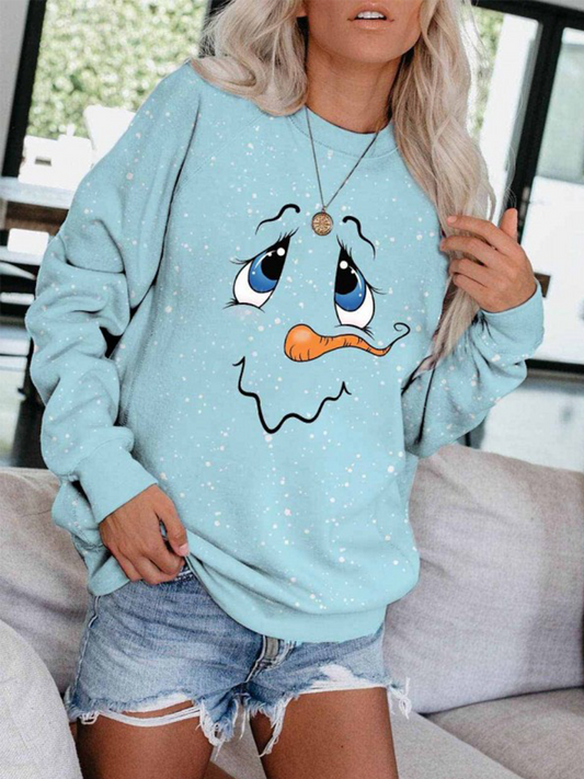Women's Cute Snowman Face Print Sweatshirt
