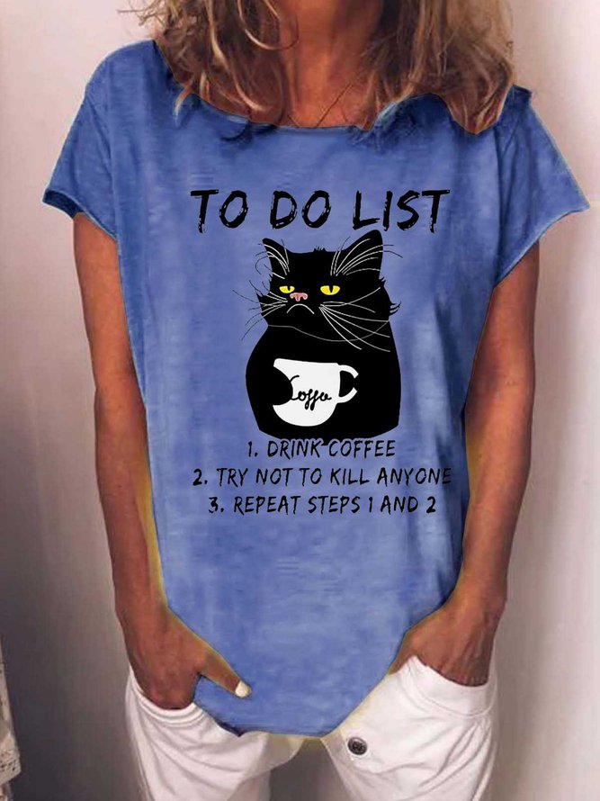 Women's To Do List Drink Coffee Black Cat T-shirt
