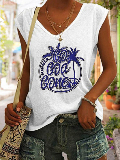 Women's Coconut Tree Casual Vacation Letter Print Tank Top