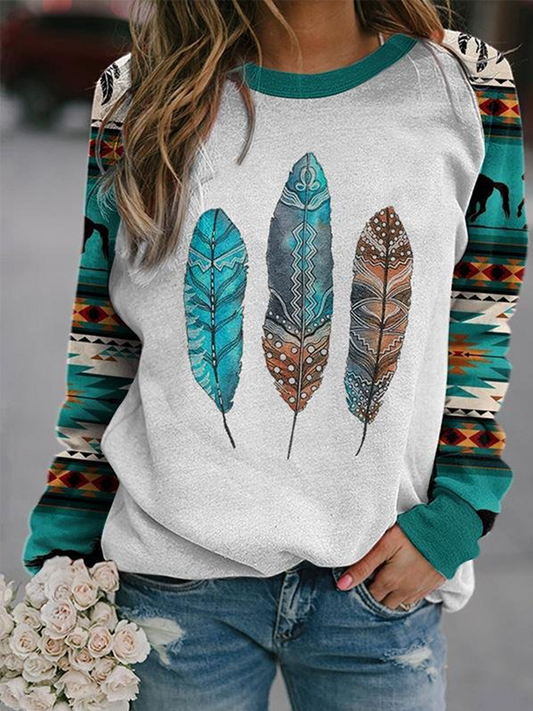 Women's Western Ethnic Feather Sweatshirt
