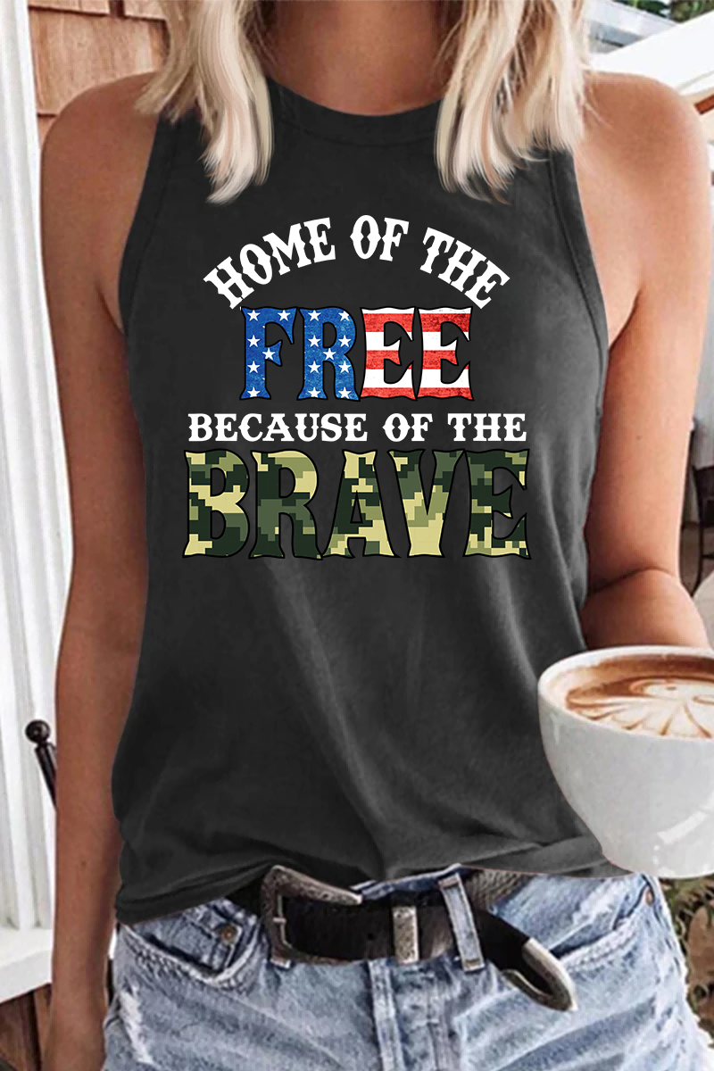 Women's Home of the FREE Because of BRAVE Leopard Printing Tank Top