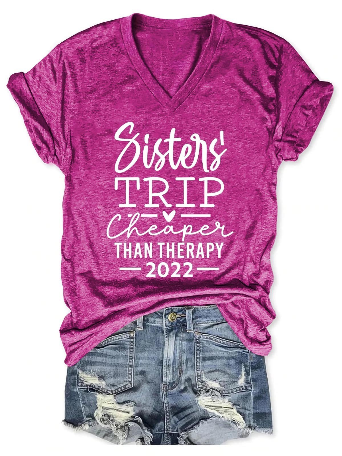 Women's Sisters Trip Therapy 2022 V-Neck T-Shirt